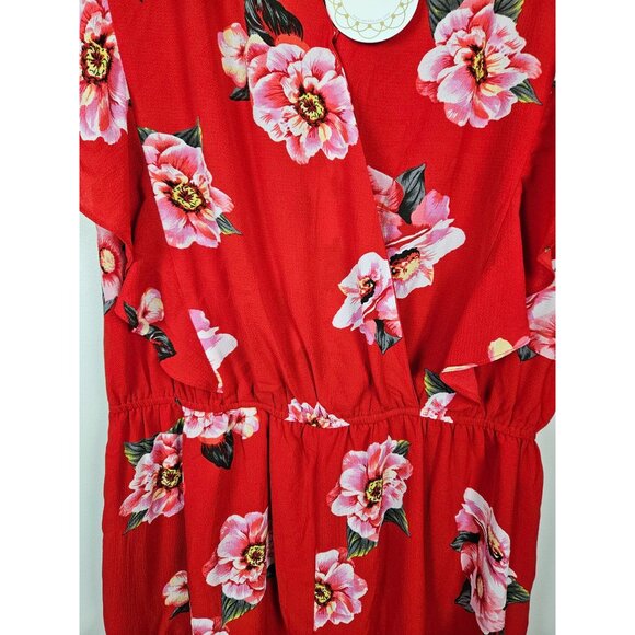 Umgee Womens Red Floral Ruffle Sleeve Wrap Romper Lightweight & Flowy Size XL - Picture 8 of 12